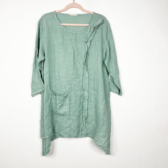 Blanco de Ibiza by Isabel Tavares Tops - 2/$30 Blanco de Ibiza by Isabel Tavares Linen Ruffle Tunic Top Seasalt #8785